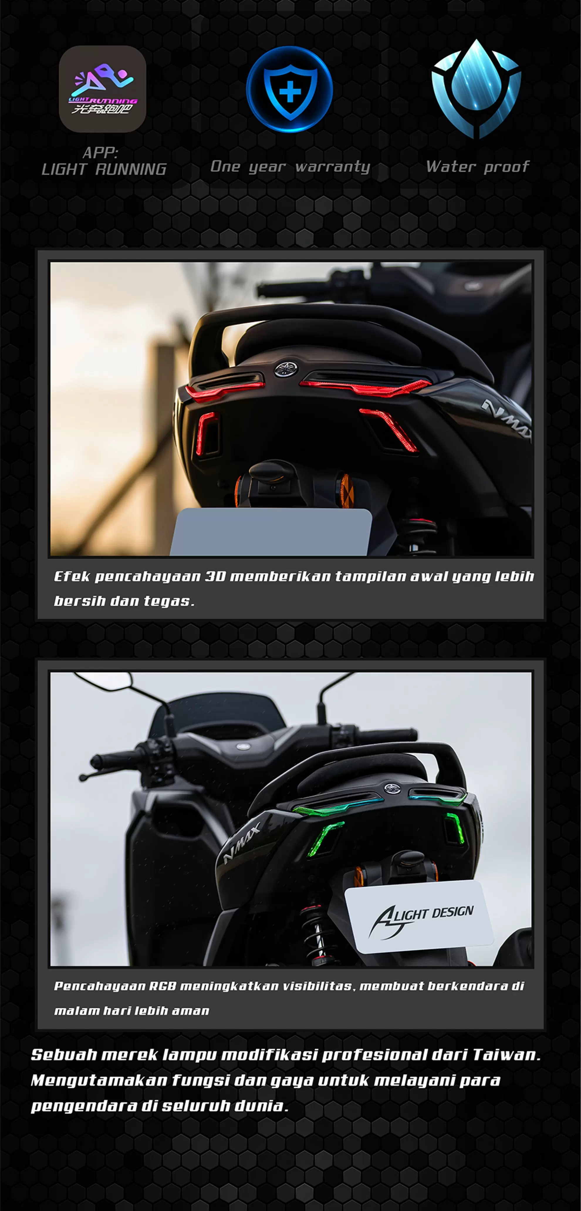 Lampu Belakang Aftermarket AJ untuk Skuter Yamaha NMAX