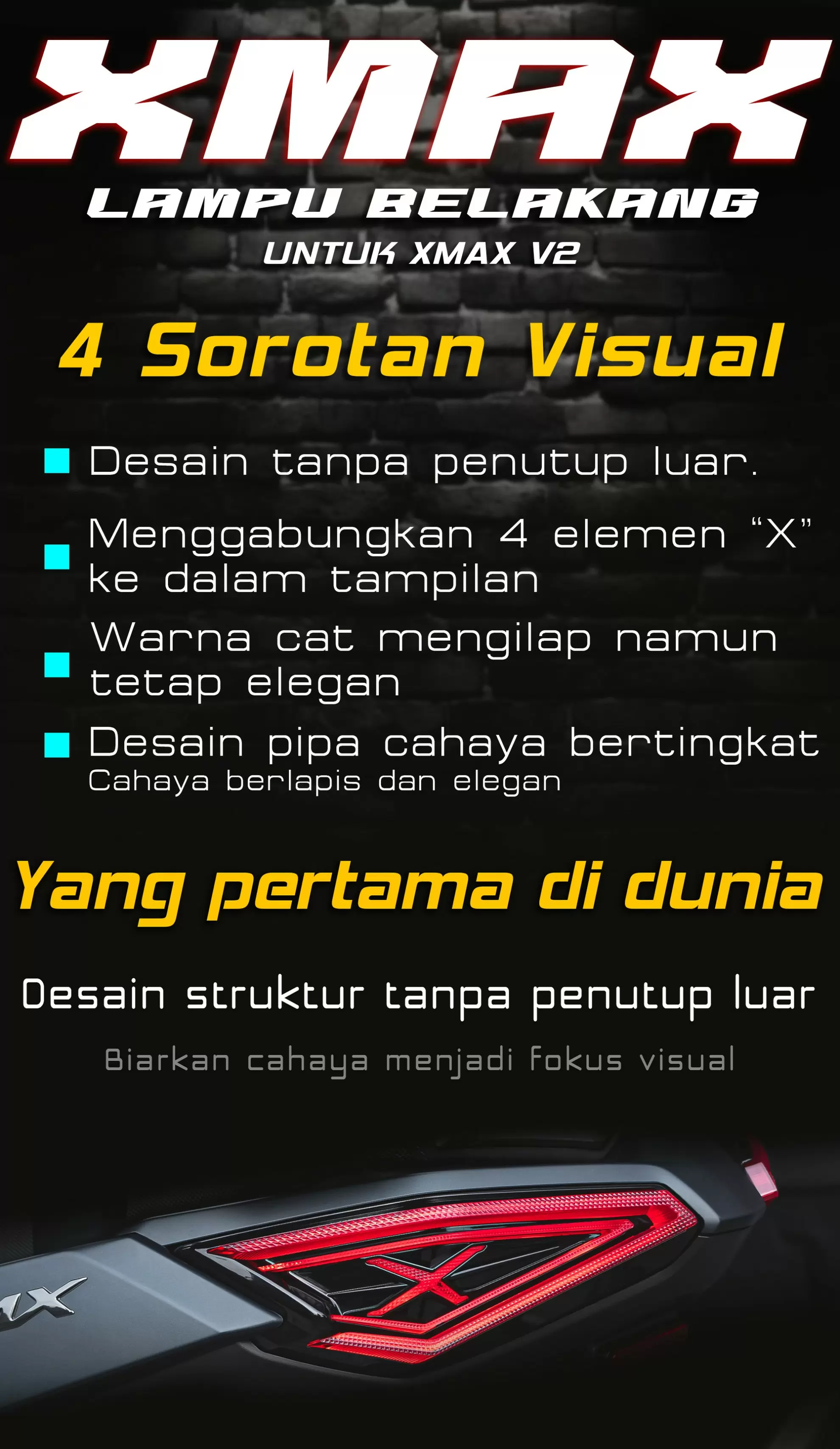 Lampu belakang Yamaha XMAX terpasang di motor – versi lensa asap