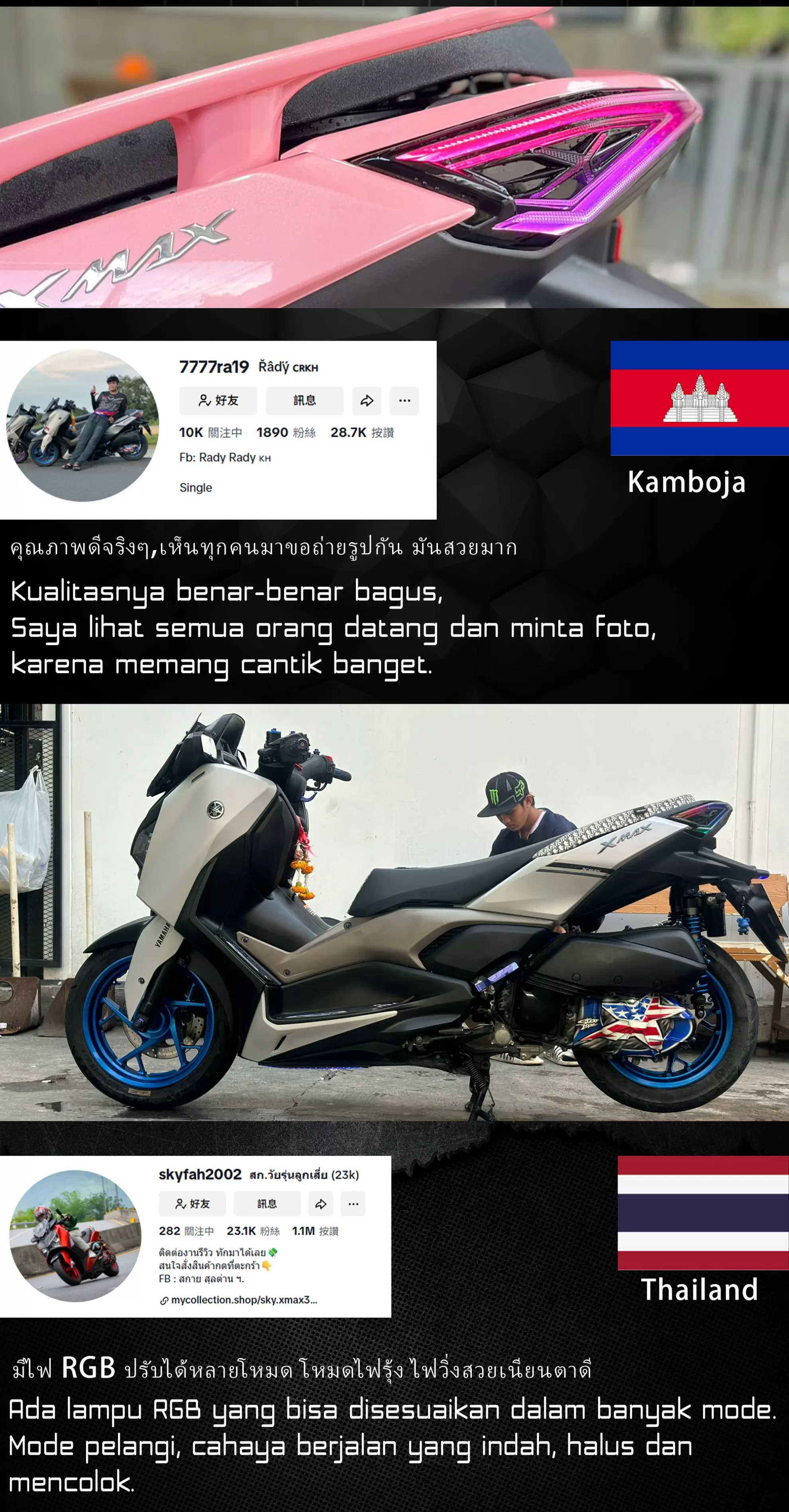 Lampu belakang XMAX aftermarket dari AJ untuk motor Yamaha