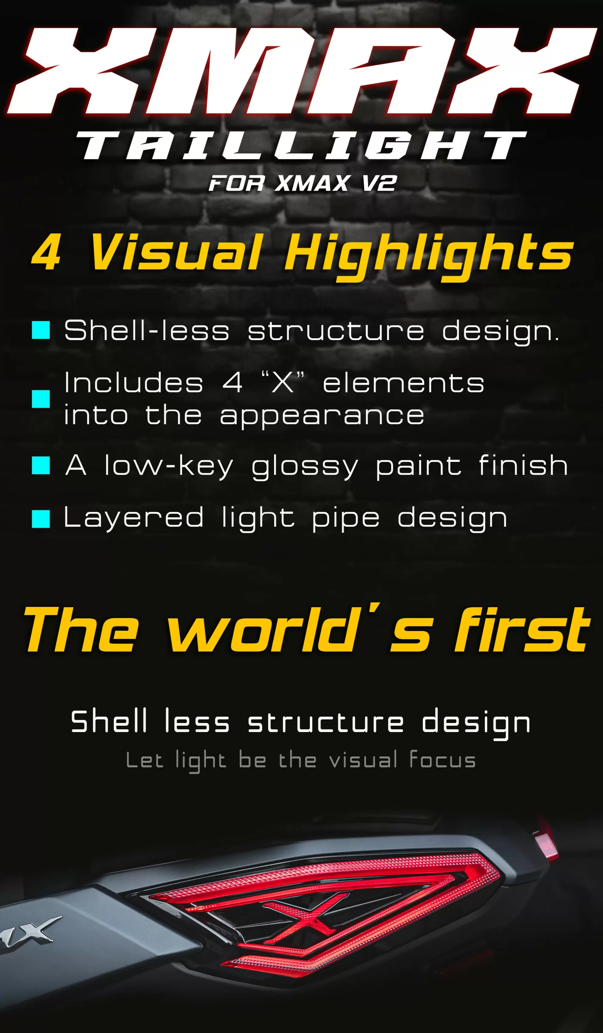 Yamaha XMAX tail light installed on scooter – smoked version