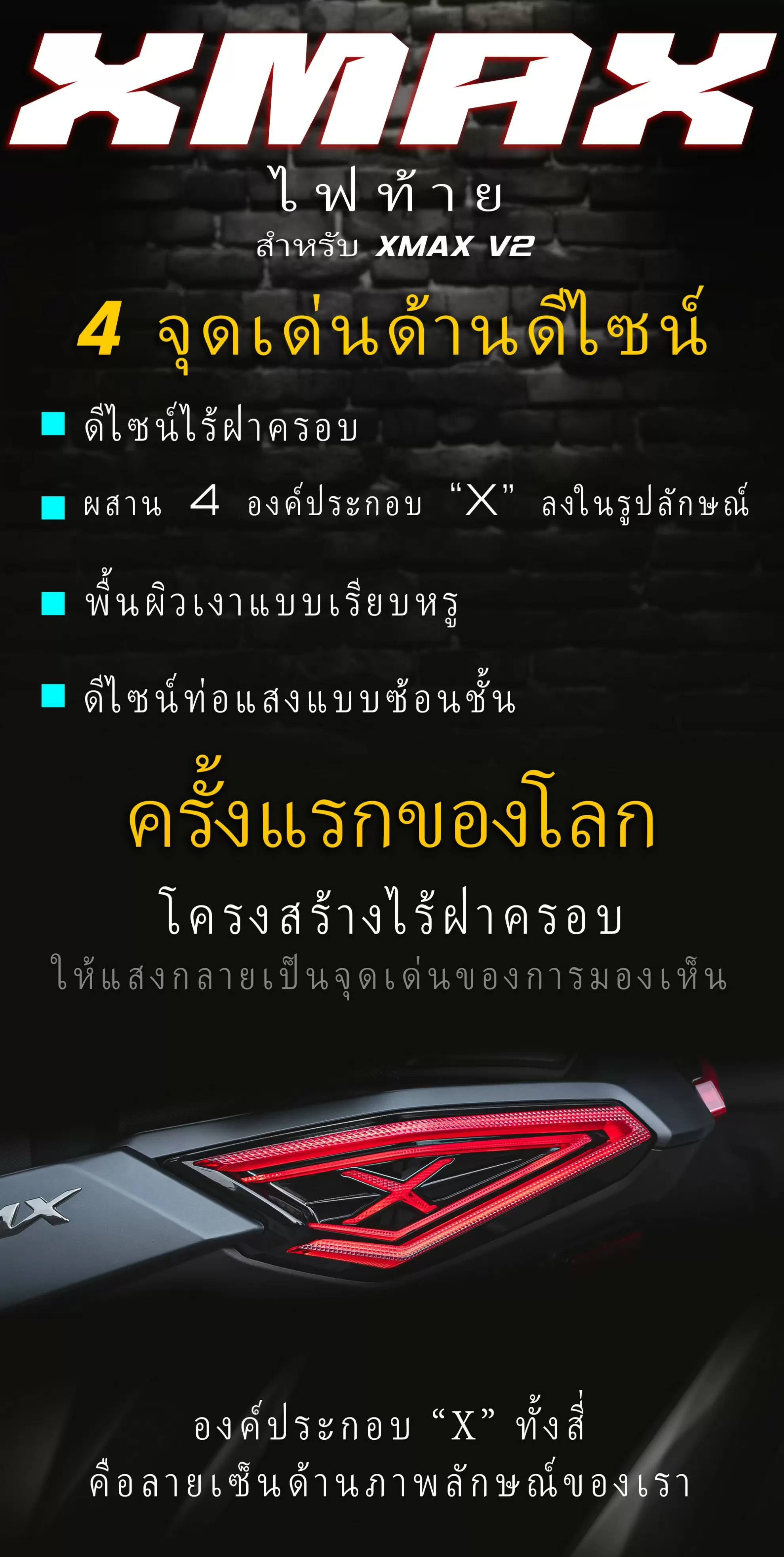 ไฟท้าย Yamaha XMAX รุ่นเลนส์รมควัน ติดตั้งบนรถแล้ว